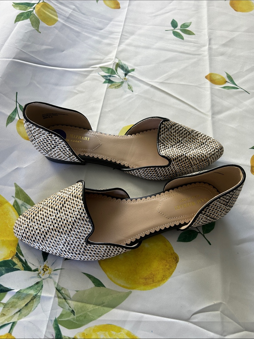 Isaac Mizrahi Black & White Woven D'Orsay Flats
